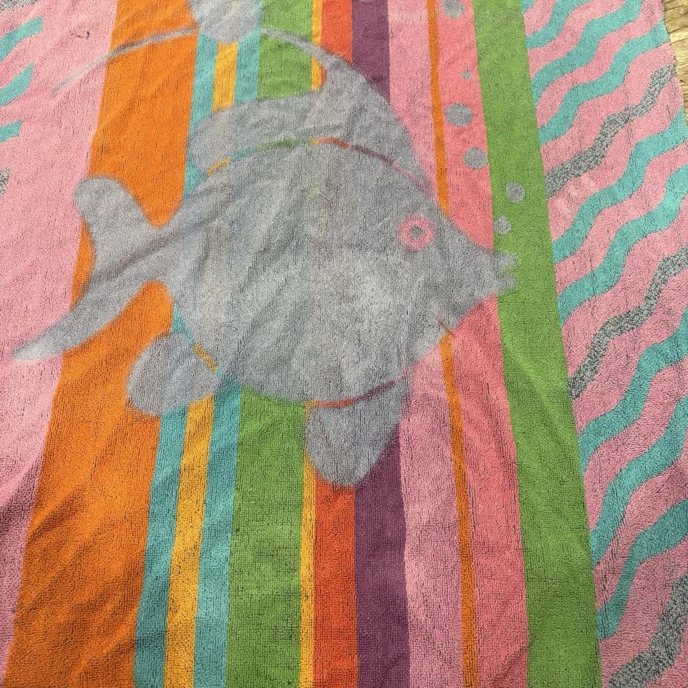 Vintage Royal Terry Beach Towel Tropical Fish Vibrant Colorful 26x59